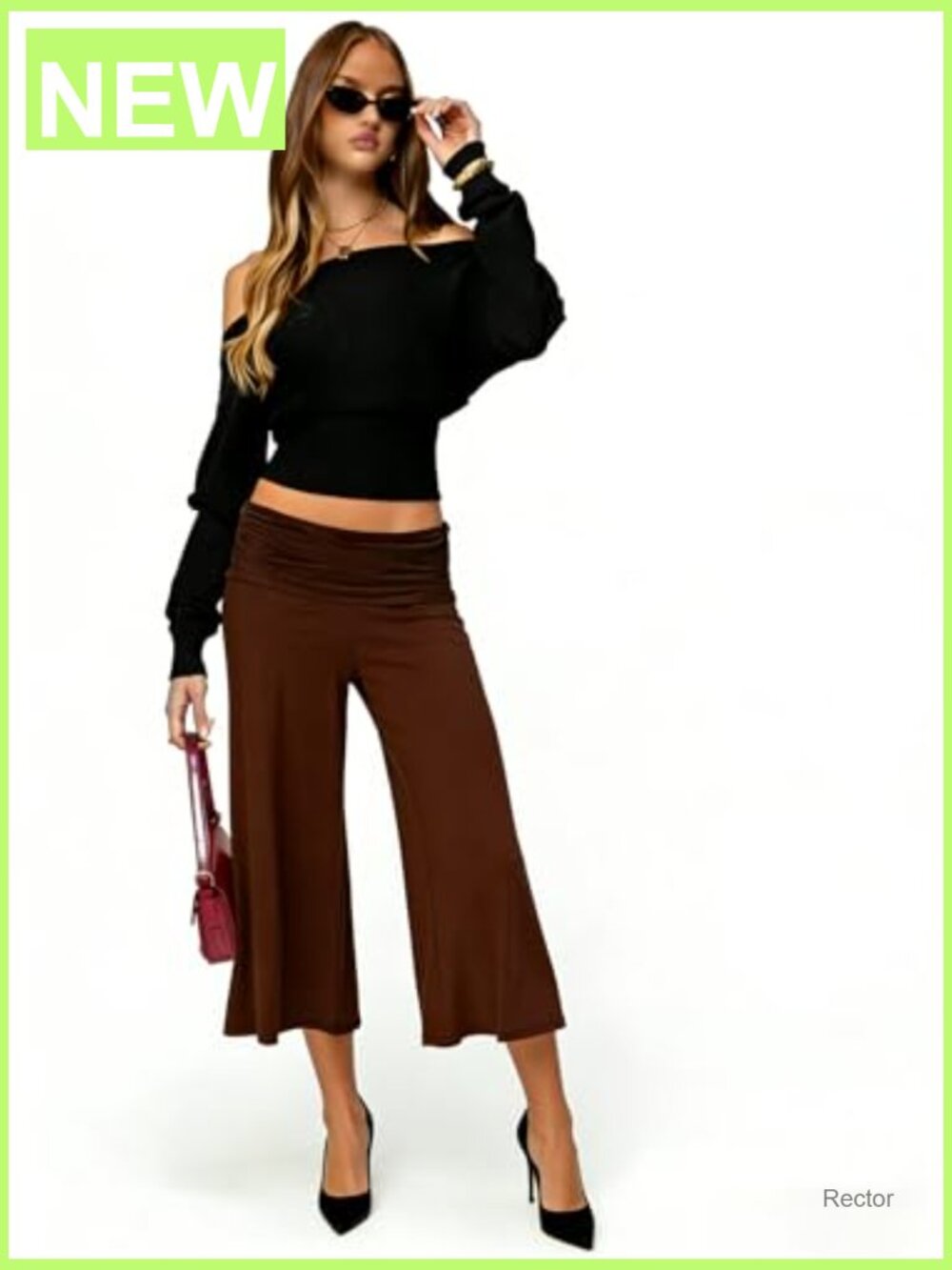 Low Rise Gaucho Flare Capri Yoga Pants Foldover Waist Cropped Trousers - Picture 4 of 5